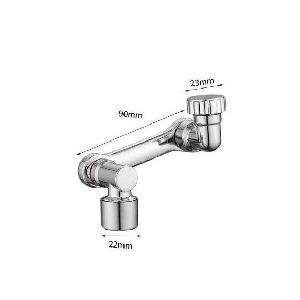 Les dimensions du robinet 1080° sont clairement écrites noir sur blanc