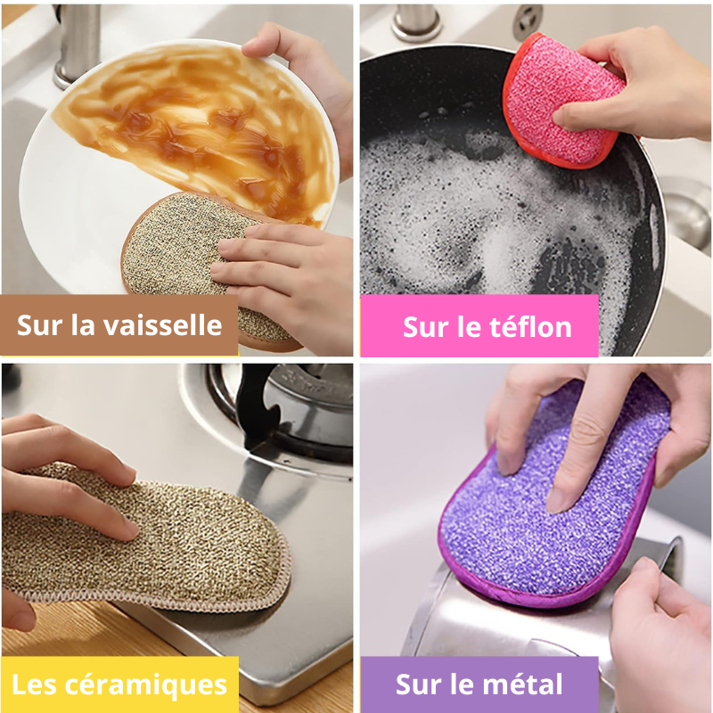 Démonstration des différentes textures qui peuvent être nettoyées avec les éponges écologiques