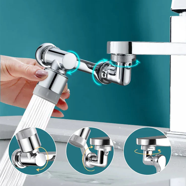 Robinet avec embout rotatif 360°, permettant un jet d'eau orientable et anti-éclaboussures grâce à son bras pivotant