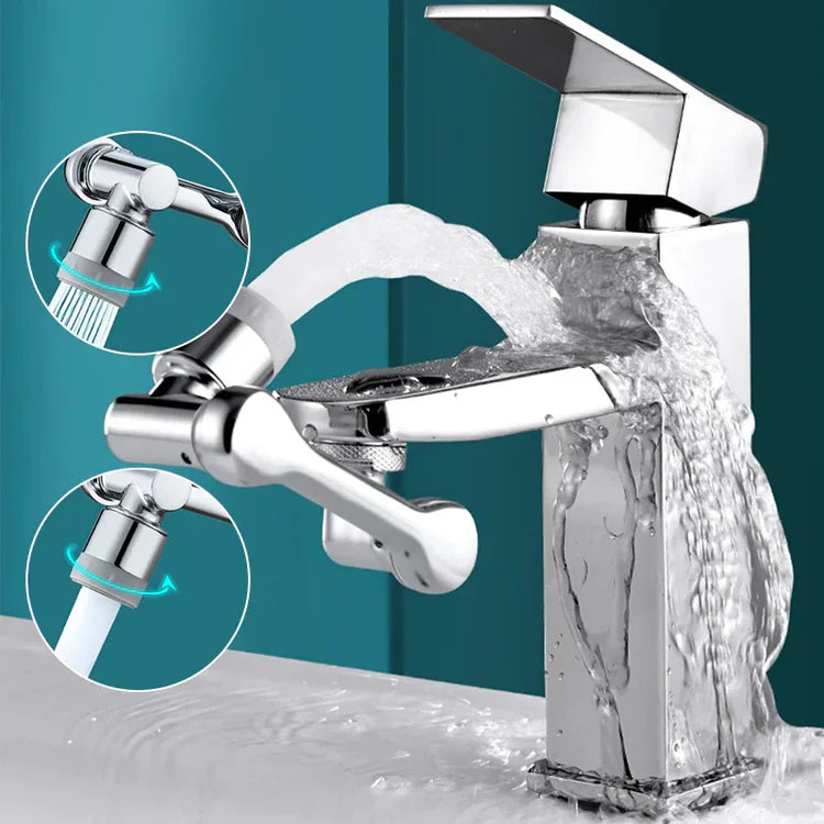 Un magnifique jet d'eau jaillit d'un robinet brillant en inox