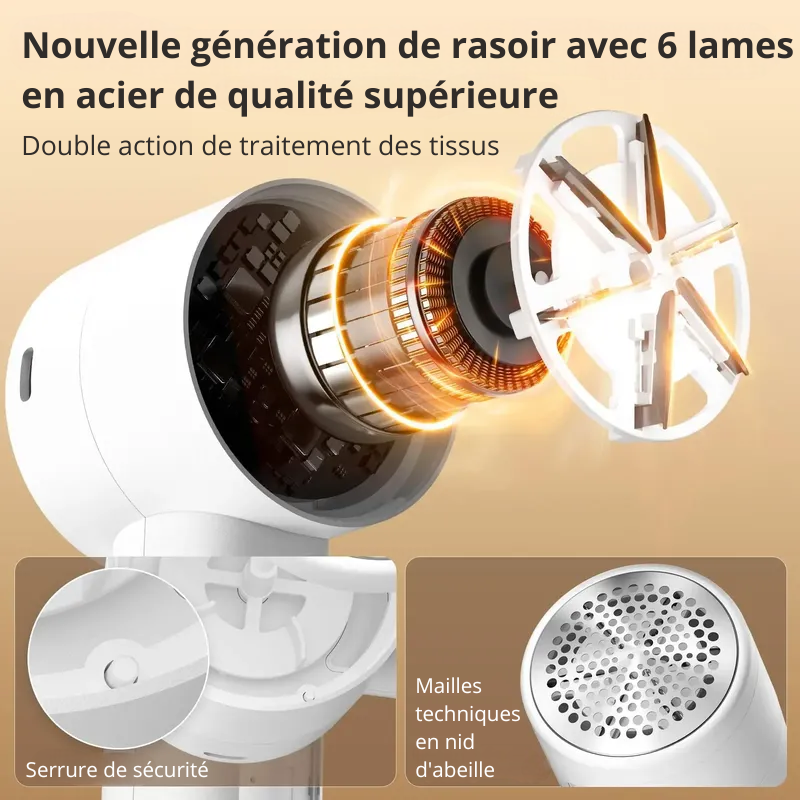 Vue détaillée du mécanisme d'un rasoir anti-peluches puissant