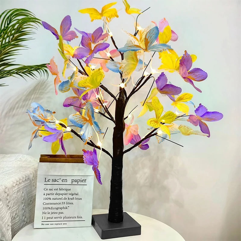 Lampe LED Arbre à Papillons - Décoration Multicolore Enchantée